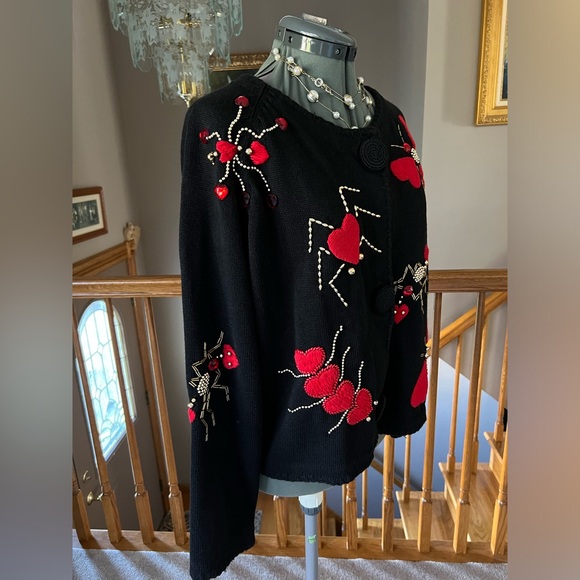 Michael Simon L XL heart Bugs Ant butterfly spider sweater cardigan - Picture 2 of 8